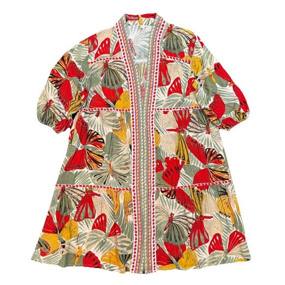 Cato Sweaters - Womens L Duster Cardigan Tiered Open Butterfly Print 3/4 Sleeve Boho Indie Cato
